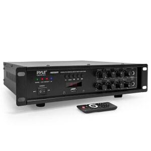 PYLE BLUETOOTH PA 믹싱 앰프 - 500W 홈 오디오 랙 마운트 스테레오 파워 앰프 디지털 LED 디스플레이 USB / AUX 마이크 광/동축 AC-3 70V 100V 출력 PMX3500PH