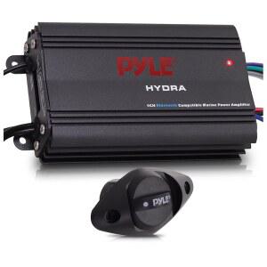 PYLE 200W RMS 4채널 해양용 앰프 - 블루투스 무선 오디오 스트리밍 방수 풀 레인지 스테레오(RCA 지원) 하이 크로스오버 HD 음악 멀티 채널 시스템 컴팩트하고 강력함 PLMRMB4CB