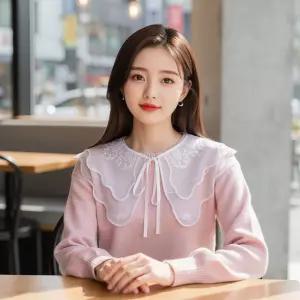 여성용 레이스 페이크 칼라 넥케이프 스카프 투명 레이스 장식 탈부착 가능