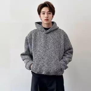 SIS-669 남자 오버핏 쩜쩜 모자티후드 긴팔 패션 셔츠 후드 모자