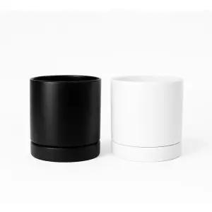 모던레시피 무광 도자기 원형 화분 일체형 받침 세트 08x09cm 꽃화분 식물 플라워 꽃집 분배 인테리어 정원