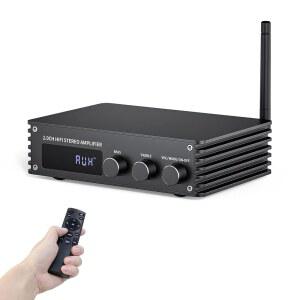 인와 블루투스 오디오 스테레오 앰프 200W 듀얼 채널 미니 하이파이 리시버 2.0가정용 스피커용 CH 파워 앰프 W /HDMI(ARC) OPT COAX USB RCA 지원 100W X 2 LED 디스플레이 베이스/트레블 컨트롤 포함
