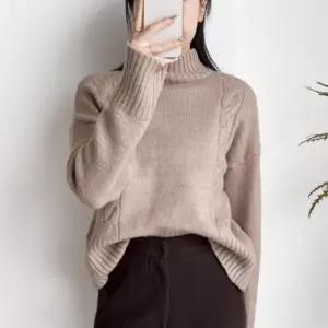 포근한 여성 루즈핏 반목 폴라 니트 터틀넥 레이어드 터틀넥티 오버 겨울 목티