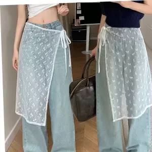 레이어드 시스루 랩 치마 레이스 스커트