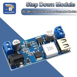DC-DC 24V/12V ~ 5V 스텝 다운 전원 공급 장치 벅 컨버터 LM2596S 교체 용 조정 가능한 USB 모듈
