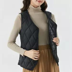 여성 경량 퀼팅 패딩베스트 V넥 데일리 보온조끼미니멀패션 슬림핏 간절기아우터 따뜻한이너 레이어드룩 여