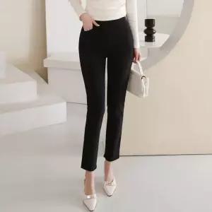 봄가을 여성 세미슬림 일자팬츠 슬랙스 데일리 기본 전체밴딩 간절기 빅사이즈바지 여자 밴딩 스키니 편한