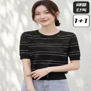 [1 1] [패플단독/무료배송] KARRA 클래식 패턴 반팔 니트