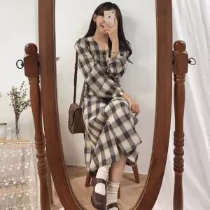 출근룩 데이트 클래식 청순한 체크무늬 라인 원피스