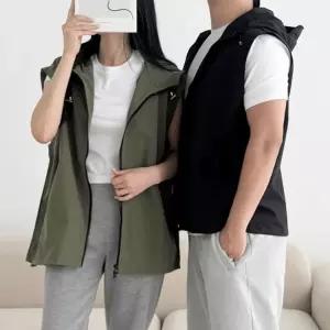 립스탑 남녀공용 오버핏 스트링 후드조끼 SD-250905루즈베스트 캐쥬얼드 커플