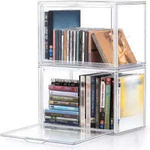 크로블리스풀 2팩 쌓을 수 있는 투명 플라스틱 CD/DVD 정리함 방진 마그네틱 플립 커버 보석 케이스 홀더
