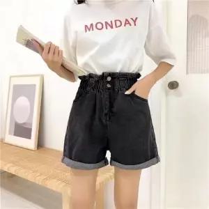 [하프클럽/골피아]쿨핏 밴딩 롤업 하이웨스트 데님 쇼츠