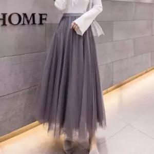 [STYLELUX]여성 빅사이즈 레이스 러블리 쉬폰 밴딩 롱 치마 스커트