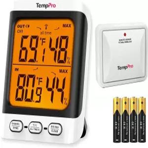 TempPro TempAir 500FT 실내외 무선 온도계 센서 포함 3.3인치 LCD 백라이트 디스플레이 전면 버튼 파티오