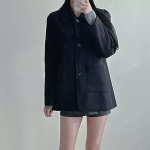 둥근카라 포켓 베이직 하프 코트 여성 모직 자켓 겨울