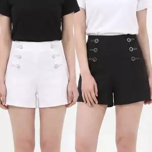 [하프클럽/]하이웨스트 더블버튼 숏