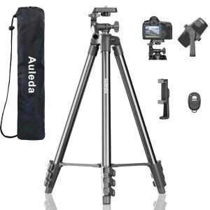 CANON NIKON PHONE용 AULEDA 60 U2033 카메라 삼각대 경량 여행용 스탠드 | 무선 리모컨 폰 홀더 및 최대 6.6파운드 가방 포함 블랙