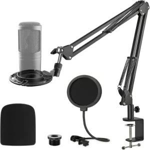 Audio Technica AT2020 마이크 스탠드 붐 암 서스펜션 시저 쇼크 마운트 포함 팝 필터 업그레이드된