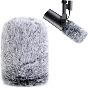 Shure SM7B 다이내믹 보컬 마이크에 호환되는 팝 필터 Furry 윈드스크린 머프 회색