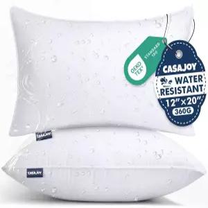 CASAJOY 야외용 베개 12x20 방수 요추 삽입물 2개 세트 덮개 편리한 지퍼 디자인 폭신하고 지지력 좋은