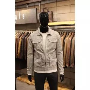 [빠니깔레]레더 화이트체크 집업블루종 m-ncjp53gr _