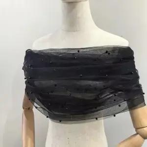 튤 브라이드 웨딩 숄더랩 진주 메쉬 롱 암 슬리브 시스루 숄탑 이브닝 파티 드레스 장식 액세서리