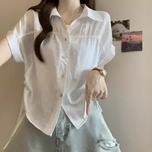 여성 반팔 셔츠 린넨 반소매 오픈카라 데일리 캐주얼룩 BTX77