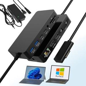 듀얼 HDMI+VGA 도크는 마이크로소프트 서피스 기기와 호환됩니다 - 12-IN-1 트리플 디스플레이용 마이크로소프트 서피스 도킹 스테이션(서피스 프로용 12/11/10/9/8/X/7/6/5/4) 서피스 랩탑 서피스 고 서피스 북)