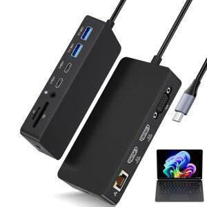 서피스 썬더볼트 4 도킹 스테이션 듀얼 4K@60HZ HDMI 및 VGA를 지원하는 12-IN-1 서피스 프로 도크 MICROSOFT SURFACE PRO 12/11/10/9/8/7/X 및 노트북 7/6/5용 트리플 모니터 디스플레이 어댑터 GO BOOK용