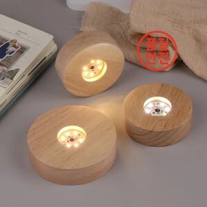 배터리 작동 8/10cm 라운드 나무 LED 라이트 Dispaly 기본 스탠드 홀더 수 밤 램프 크리스탈 유리 아트 장