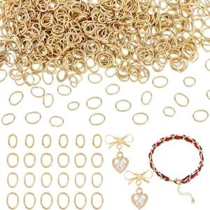 크래프트데이 600Pcs 4가지 스타일 리얼 18K 금도금 오픈 점프 링 스테인리스 스틸 타원 금 커넥터 발견