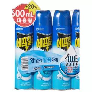 에프킬라 살충제 에어로졸 무향 수성 파리 모기 나방 퇴치제 뿌리는 모기약 600ml, 4개