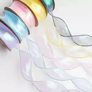 리본 오간디 쉬폰 오로라 포장 펄 공예 선물 청첩장 꽃집 오간디 장식끈 리본 쉬폰 꽃 끈 diy