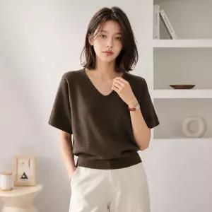[커스텀에이블] 소프트 브이넥 루즈핏 반팔 니트_T2608KN168C