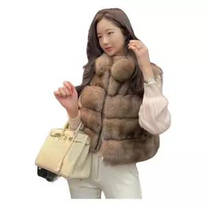여성퍼조끼 겨울여성조끼 모피베스트 커피색 인조퍼 퍼조끼 에코퍼 캐주얼 페이크퍼