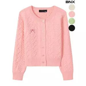 BNX 빠른출고 리본 자수 꽈배기 라운드 가디건 672906