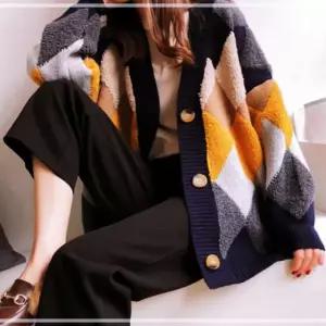 출근룩 반팔 아우터 티 상의 카디건 가을 아가일패턴 KW98AB5D