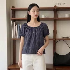 [백화점 홈쇼핑 정품] 로엠 넥 셔링 반팔 블라우스 RMBLG37RT1