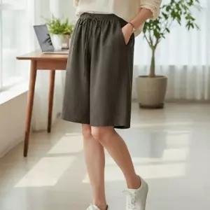 [텐바이텐][홍은]와이드 5부 반바지 데일리 팬츠 여성 린넨 밴딩 하프 허리밴딩