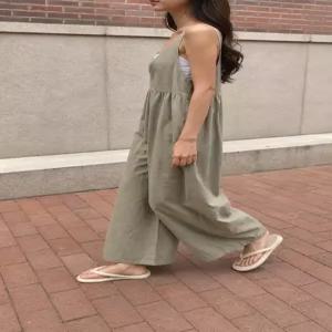 루즈핏 브이넥 끈나시 와이드 점프수트