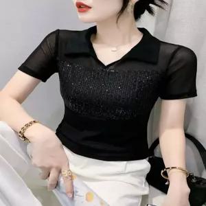 상의 라인댄스복 반팔 왈츠 카라티셔츠 밸리 댄스스포츠 댄스티 여성 여름 무대의상