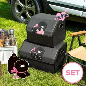 [T쇼페] (소형+대형 SET) 카카오프렌즈 블랙춘 차량용 트렁크 보관함 대용량 접이식 트렁크 정리함