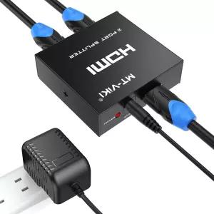 MT-VIKI HDMI 스플리터 1 in 2 출력 듀얼 디스플레이용 4K 전원 어댑터 포함 복제기 TV 모니터 프로젝터용