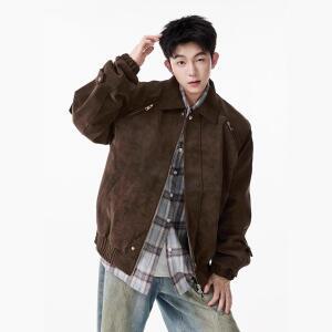 남성 쿨링 크랙 가죽 카고 재킷 가을 해링턴 빈티지 코트 레드 상의