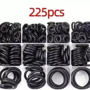 225개 고무 O-링 모음 키트 다양한 크기의 검정색 개스킷 자동차 수리용 방수 내유성 O