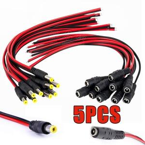 5개 DC 전원 피그테일 케이블 CCTV 카메라 커넥터 연장선 5.5x2.1mm 남성 여성 플러그 12V 24V 와이어