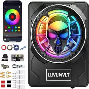 1200W 10 스컬 카 서브우퍼 앱 제어 RGB 비트싱크 라이트 슬림 시트 아래 장착 가능 내장 앰프 전원 공급