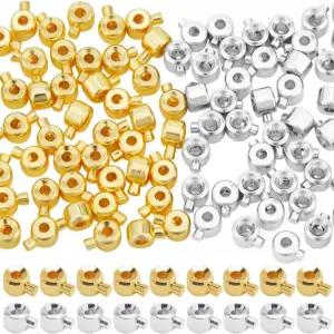 Beebeecraft 100개입 18K 골드 도금 황동 크림프 비즈 참 실버 루즈 론델 스페이서 4.5x3.5mm 금속 비딩