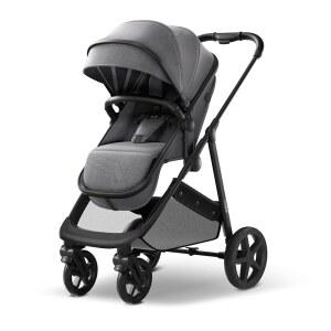Mompush Wiz 2 in 1 요람형 유모차, 양방향 좌석, 한 손 접이식, 그레이 색상 신생아부터 까지 사용 가능, 서스펜션이 있는 대형 바퀴, 다중 위치 리클라이너, UPF 50 캐노피, 바구니, 컵홀더