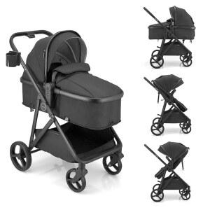 Gromast 3 in 1 유모차, 및 변환형 양방향 좌석, UPF 50 캐노피 컵 홀더 블랙
